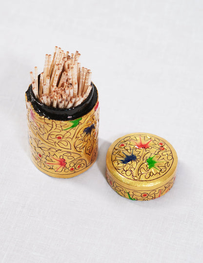 Papier-Mâché Toothpick Holder — Hand-Painted Design | Ø 4 cm × 7 cm (H)