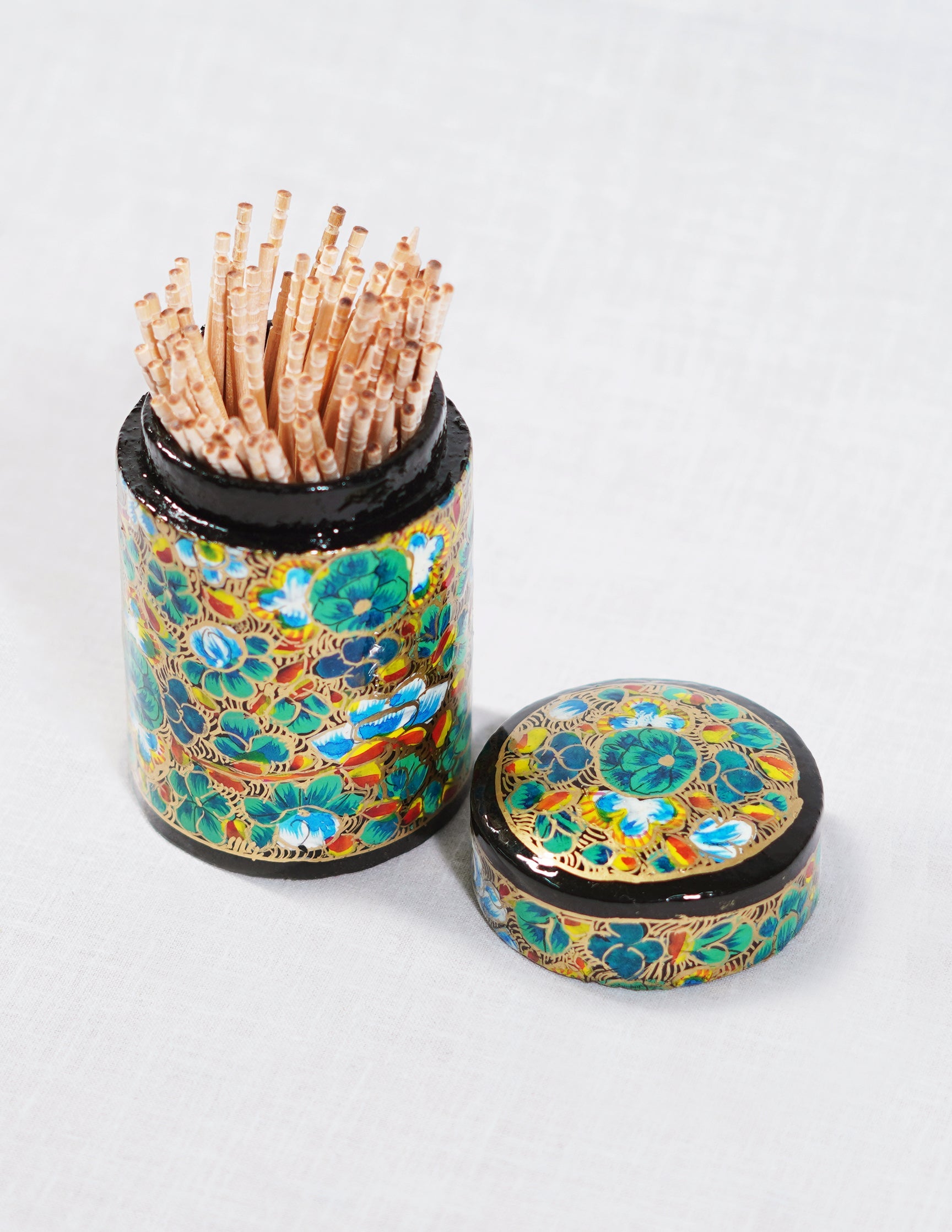 Papier-Mâché Toothpick Holder — Hand-Painted Design | Ø 4 cm × 7 cm (H)