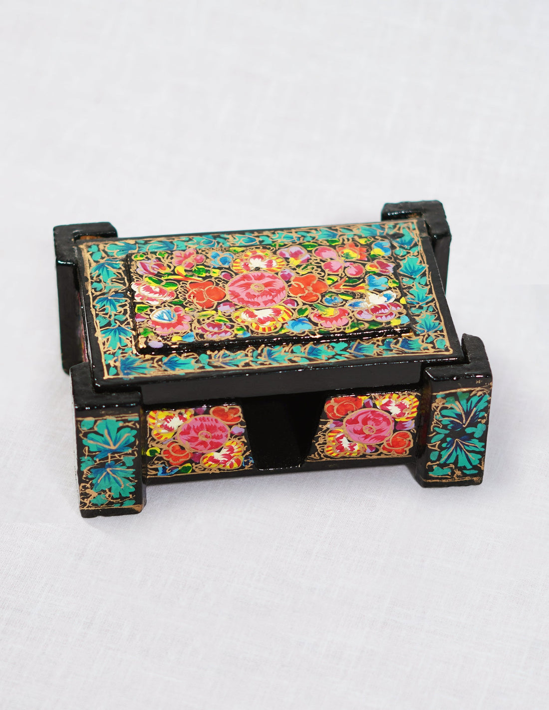Papier-Mâché Card Box — Hand-Painted Design | 8 cm (L) × 11.5 cm (B) × 4.25 cm (H)