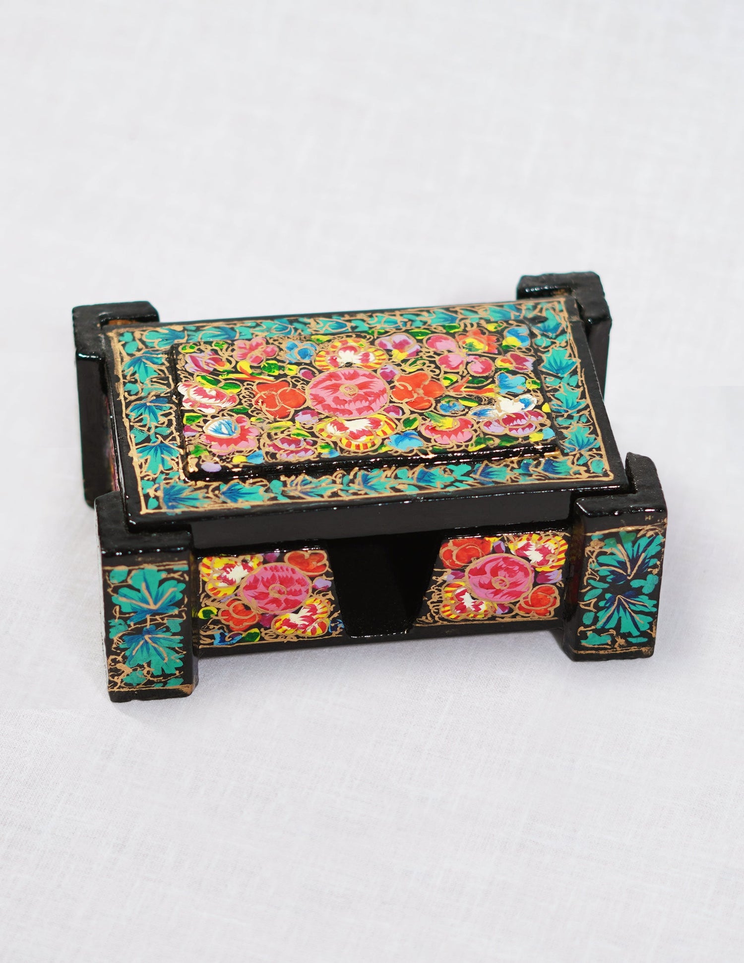 Papier-Mâché Card Box — Hand-Painted Design | 8 cm (L) × 11.5 cm (B) × 4.25 cm (H)
