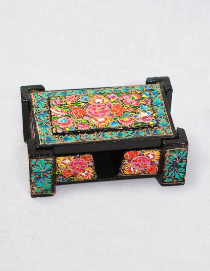 Papier-Mâché Card Box — Hand-Painted Design | 8 cm (L) × 11.5 cm (B) × 4.25 cm (H)