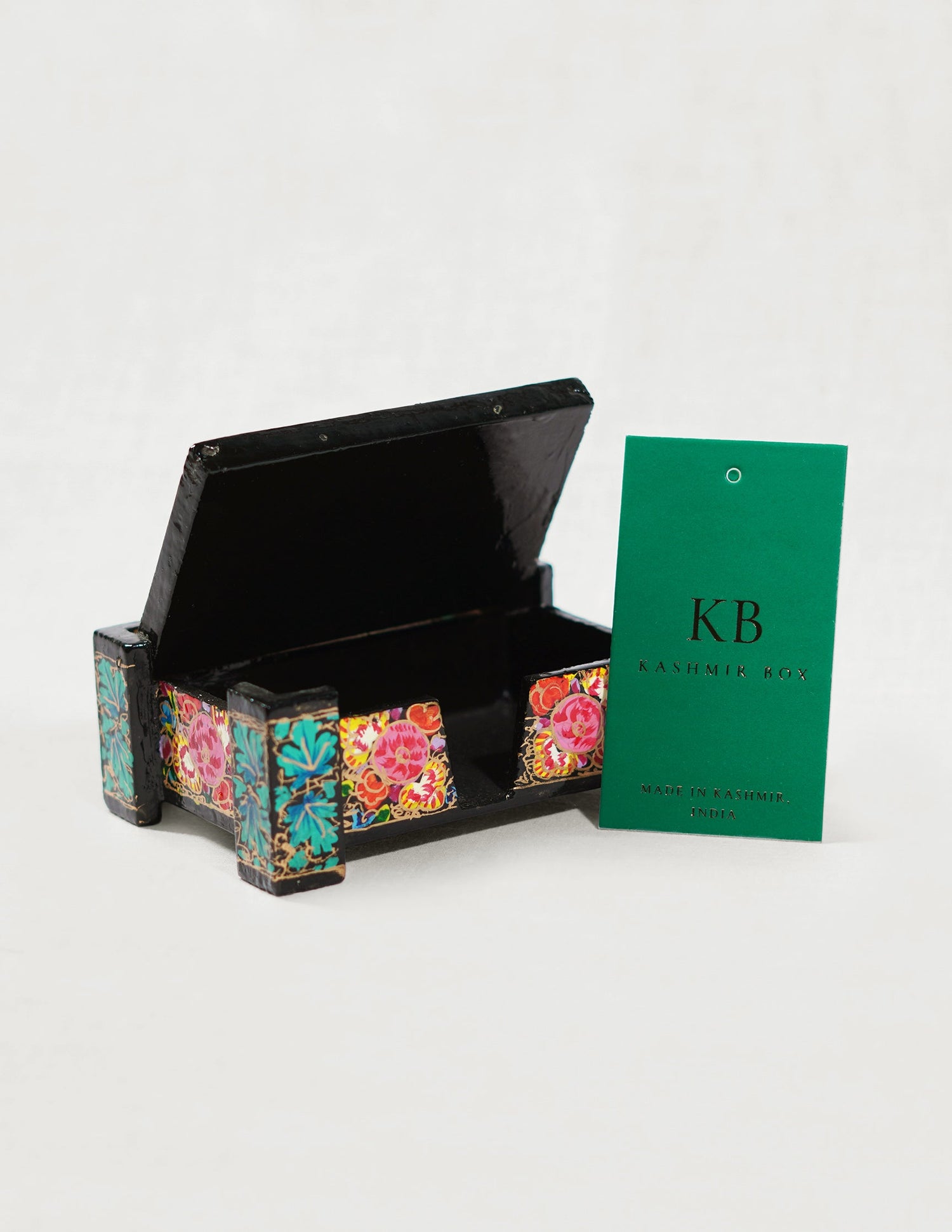 Papier-Mâché Card Box — Hand-Painted Design | 8 cm (L) × 11.5 cm (B) × 4.25 cm (H)