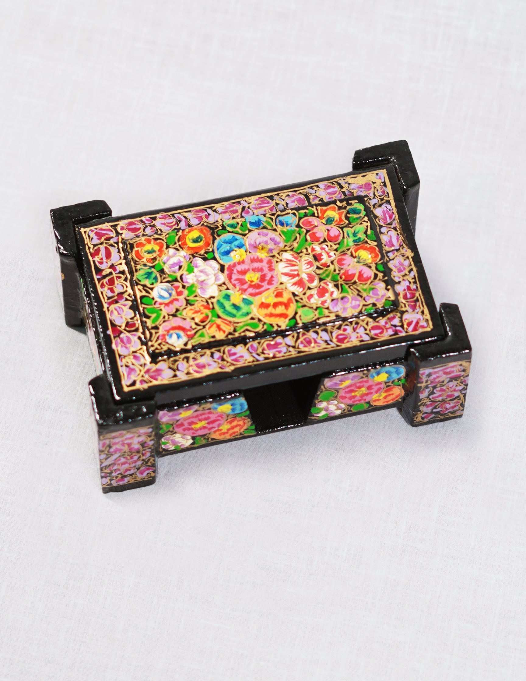 Papier-Mâché Card Box — Hand-Painted Design | 8 cm (L) × 11.5 cm (B) × 4.25 cm (H)