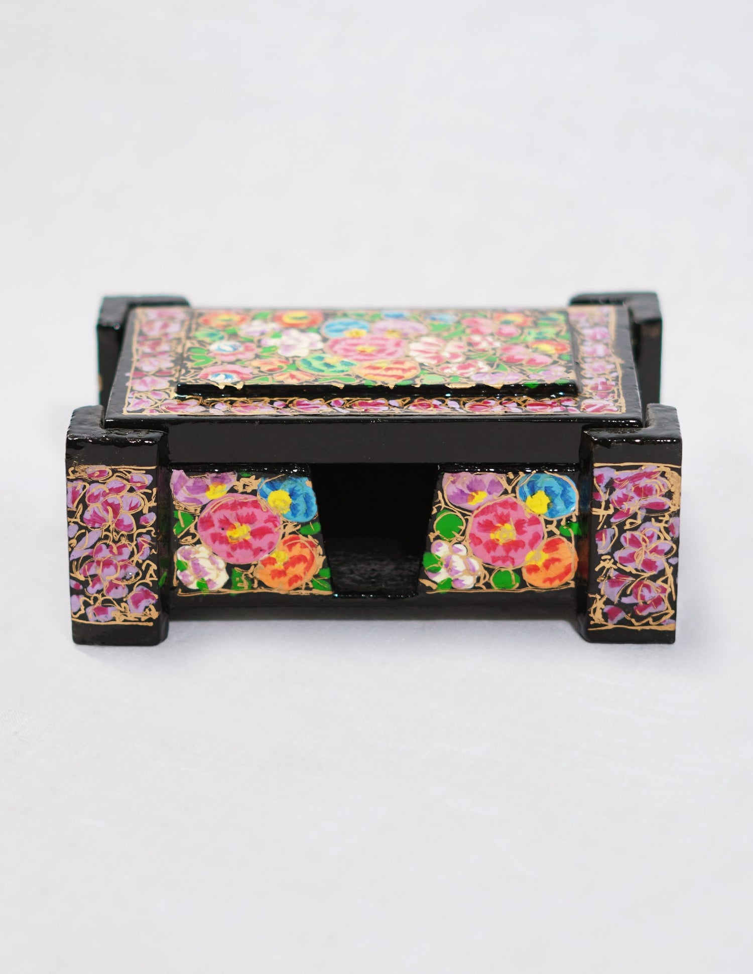 Papier-Mâché Card Box — Hand-Painted Design | 8 cm (L) × 11.5 cm (B) × 4.25 cm (H)