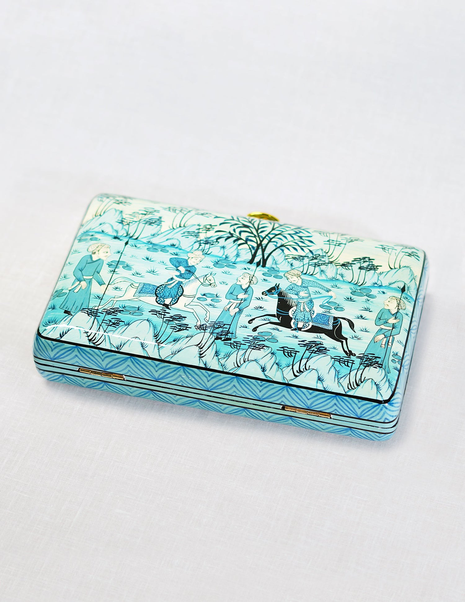 Papier-Mâché Rectangular Clutch — Hand-Painted Design | 12.5 cm (L) × 20 cm (B) × 3.5 cm (H)