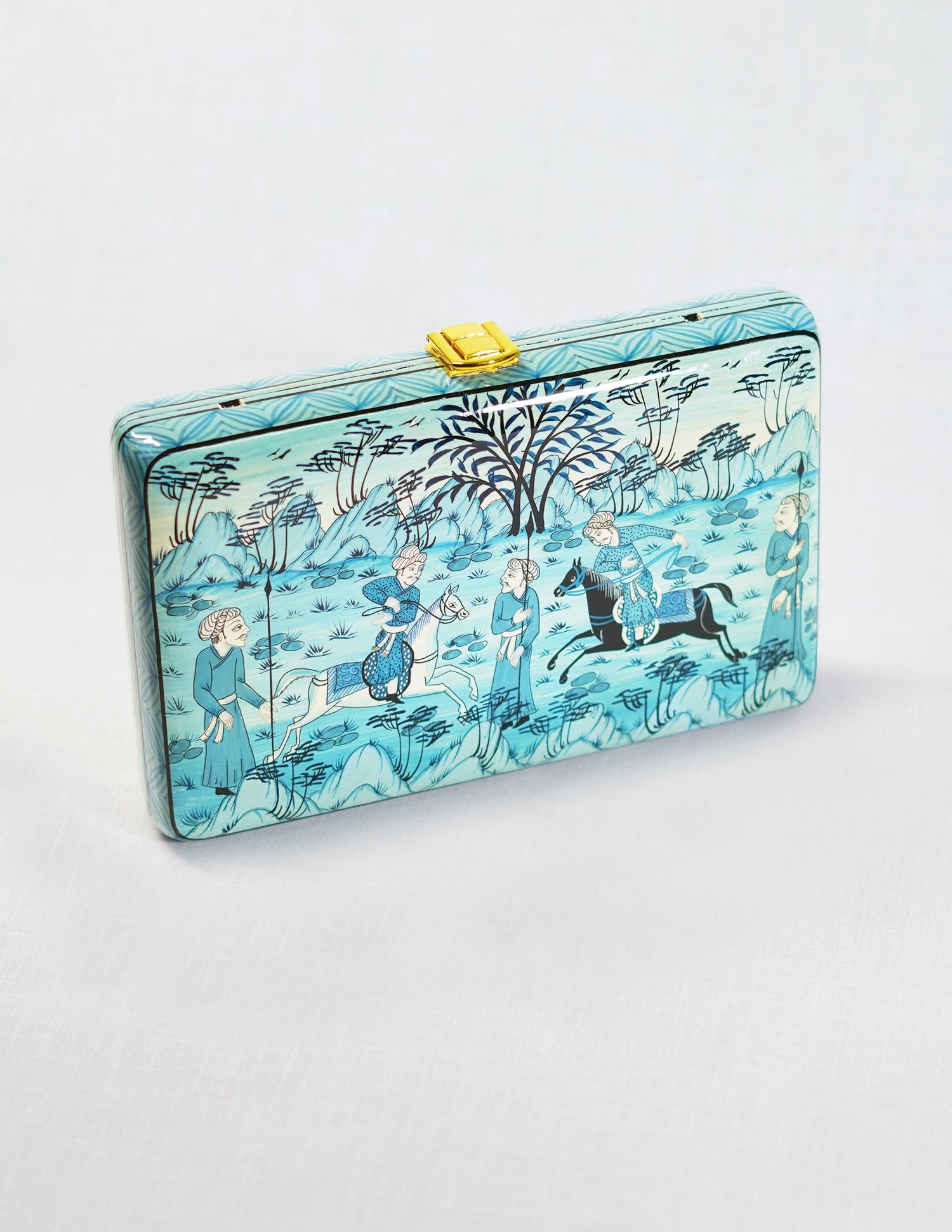 Papier-Mâché Rectangular Clutch — Hand-Painted Design | 12.5 cm (L) × 20 cm (B) × 3.5 cm (H)