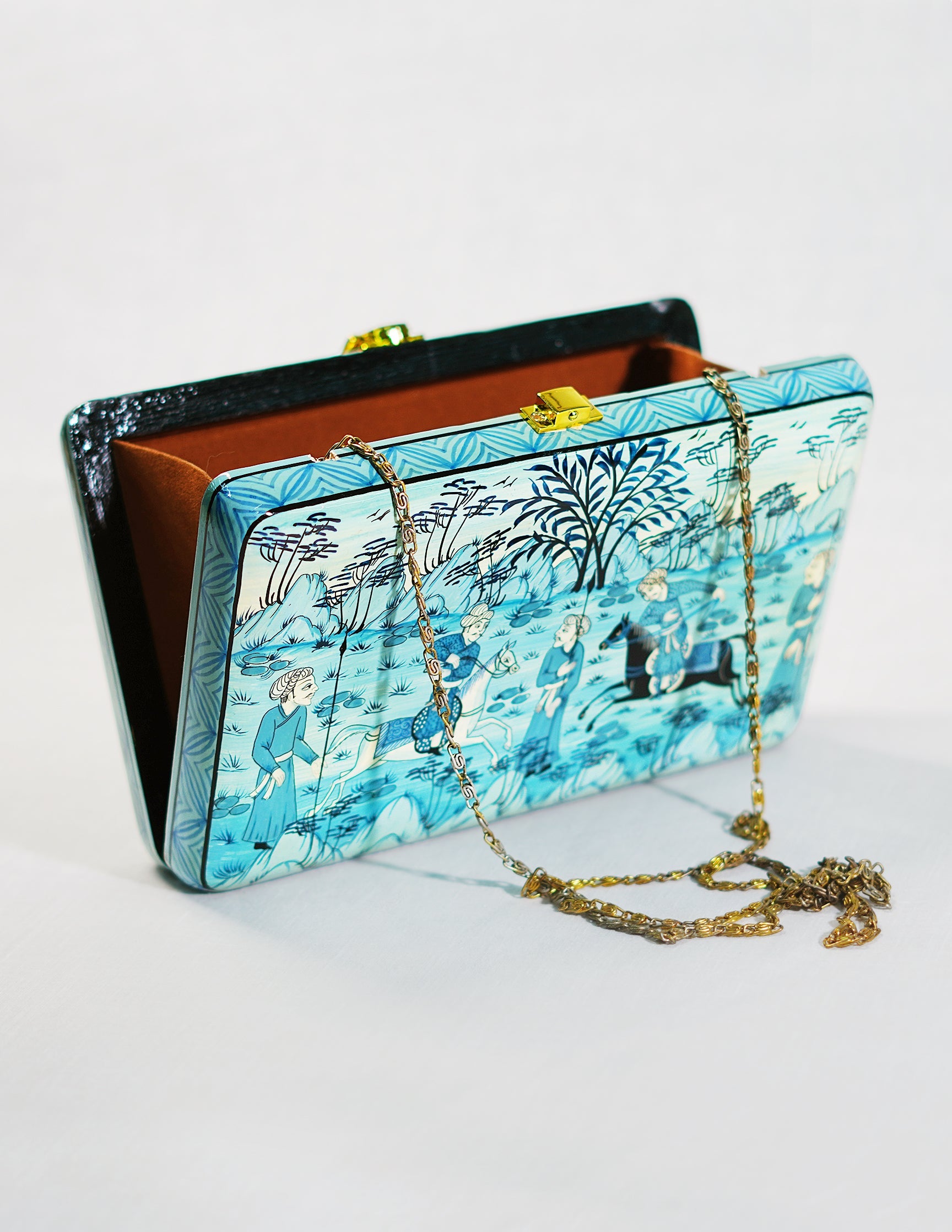 Papier-Mâché Rectangular Clutch — Hand-Painted Design | 12.5 cm (L) × 20 cm (B) × 3.5 cm (H)