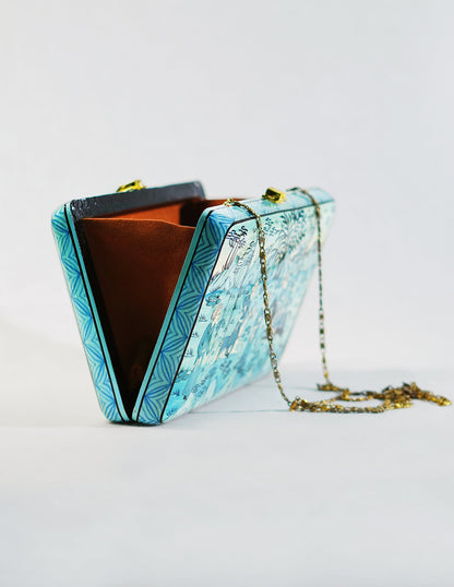 Papier-Mâché Rectangular Clutch — Hand-Painted Design | 12.5 cm (L) × 20 cm (B) × 3.5 cm (H)