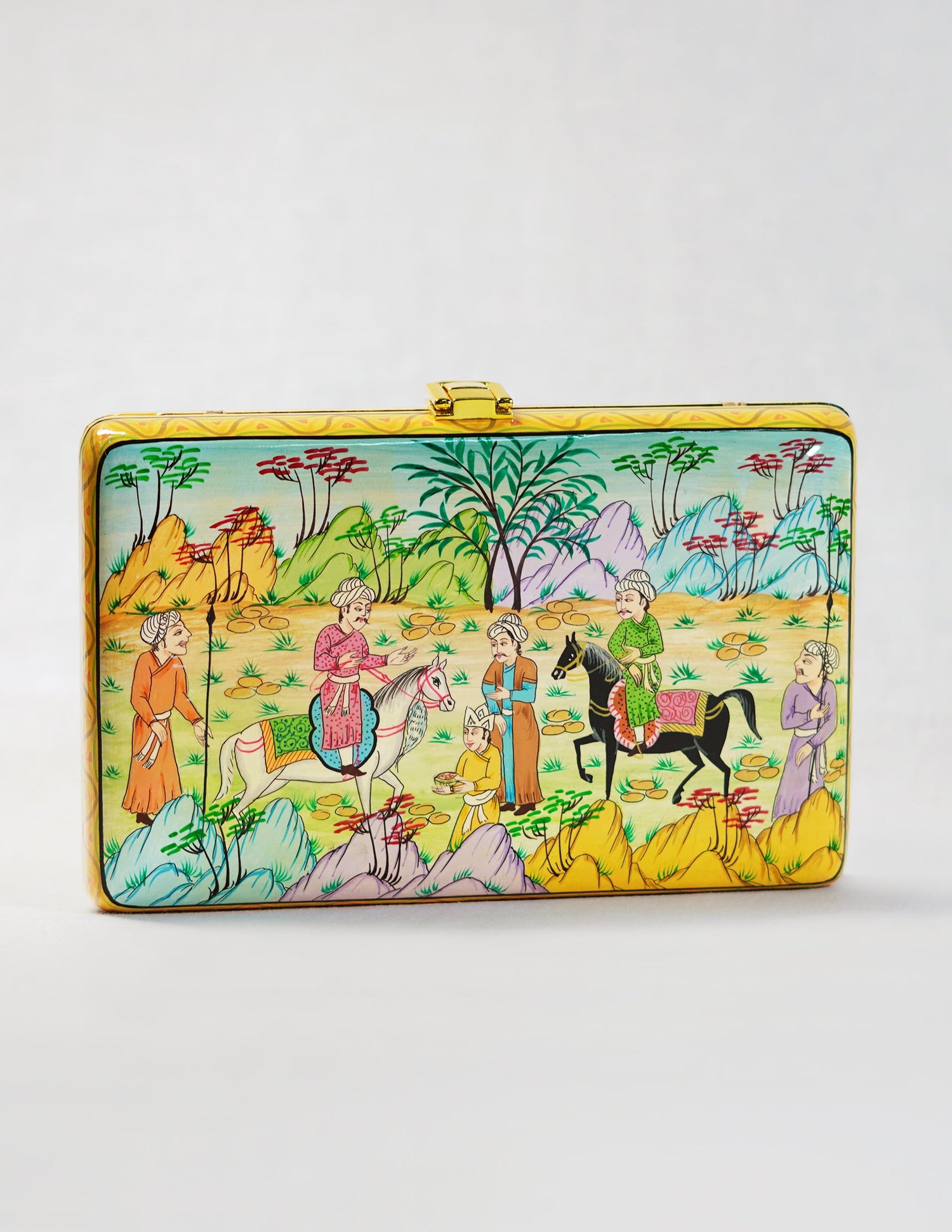Papier-Mâché Rectangular Clutch — Hand-Painted Design | 12.5 cm (L) × 20 cm (B) × 3.5 cm (H)