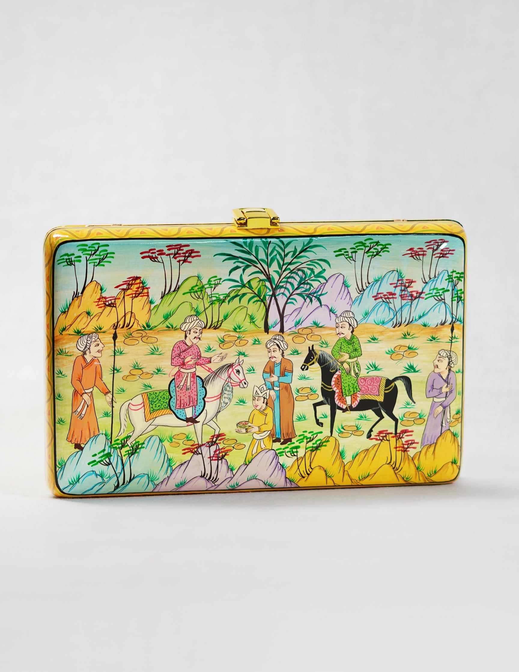 Papier-Mâché Rectangular Clutch — Hand-Painted Design | 12.5 cm (L) × 20 cm (B) × 3.5 cm (H)