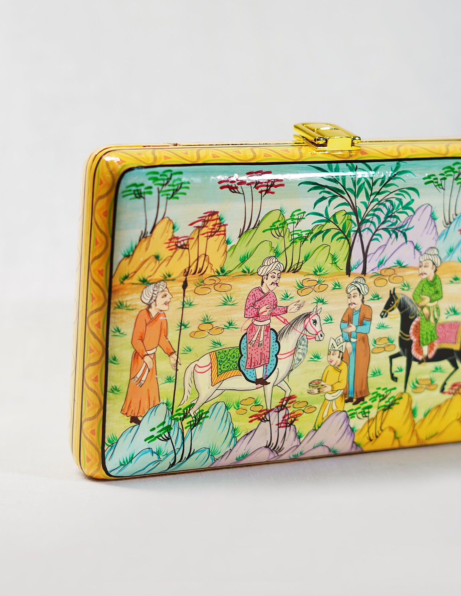Papier-Mâché Rectangular Clutch — Hand-Painted Design | 12.5 cm (L) × 20 cm (B) × 3.5 cm (H)