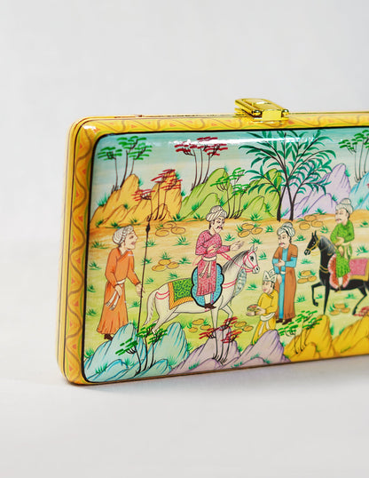 Papier-Mâché Rectangular Clutch — Hand-Painted Design | 12.5 cm (L) × 20 cm (B) × 3.5 cm (H)