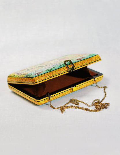 Papier-Mâché Rectangular Clutch — Hand-Painted Design | 12.5 cm (L) × 20 cm (B) × 3.5 cm (H)
