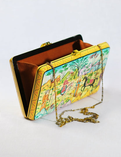 Papier-Mâché Rectangular Clutch — Hand-Painted Design | 12.5 cm (L) × 20 cm (B) × 3.5 cm (H)