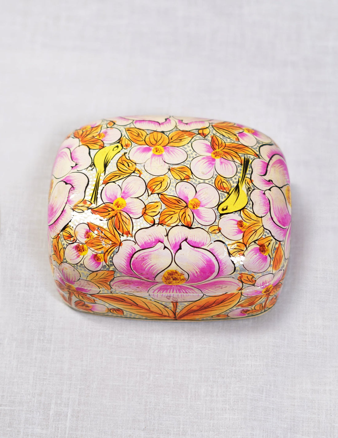 Papier-Mâché Trinket Box — Hand-Painted Design | 9.25 cm (L) × 12 cm (B) × 5.5 cm (H)