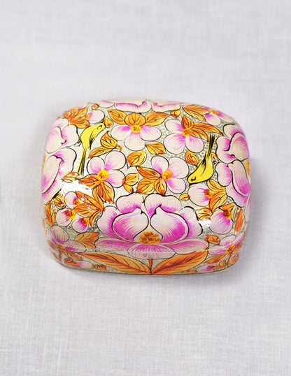 Papier-Mâché Trinket Box — Hand-Painted Design | 9.25 cm (L) × 12 cm (B) × 5.5 cm (H)