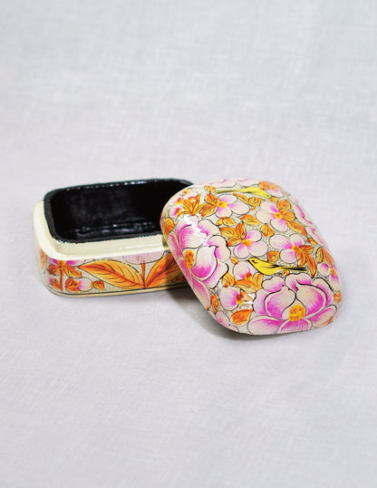 Papier-Mâché Trinket Box — Hand-Painted Design | 9.25 cm (L) × 12 cm (B) × 5.5 cm (H)