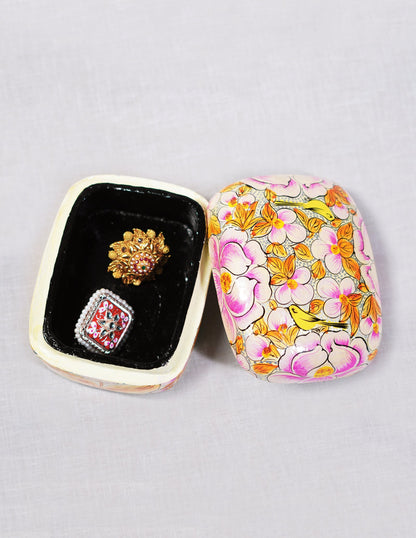 Papier-Mâché Trinket Box — Hand-Painted Design | 9.25 cm (L) × 12 cm (B) × 5.5 cm (H)