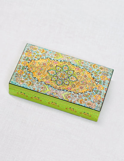 Papier-Mâché Flat Box — Hand-Painted Design | 10 cm (L) × 17.5 cm (B) × 3.5 cm (H)