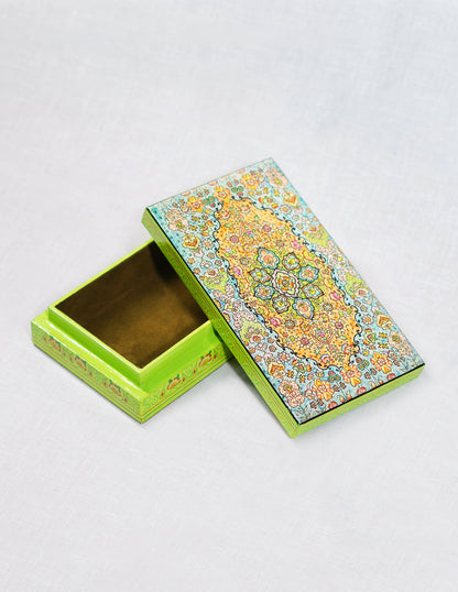 Papier-Mâché Flat Box — Hand-Painted Design | 10 cm (L) × 17.5 cm (B) × 3.5 cm (H)