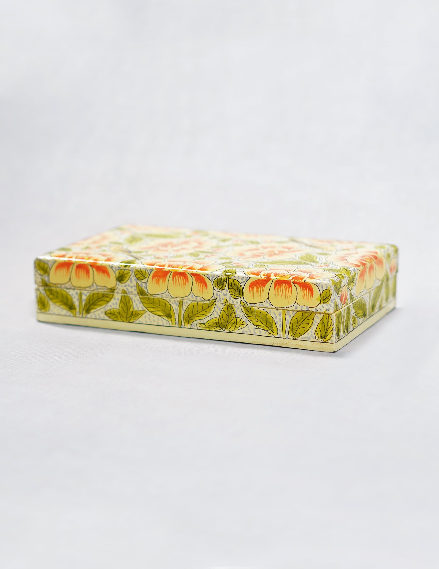 Papier-Mâché Flat Box — Hand-Painted Design | 10 cm (L) × 17.5 cm (B) × 3.5 cm (H)