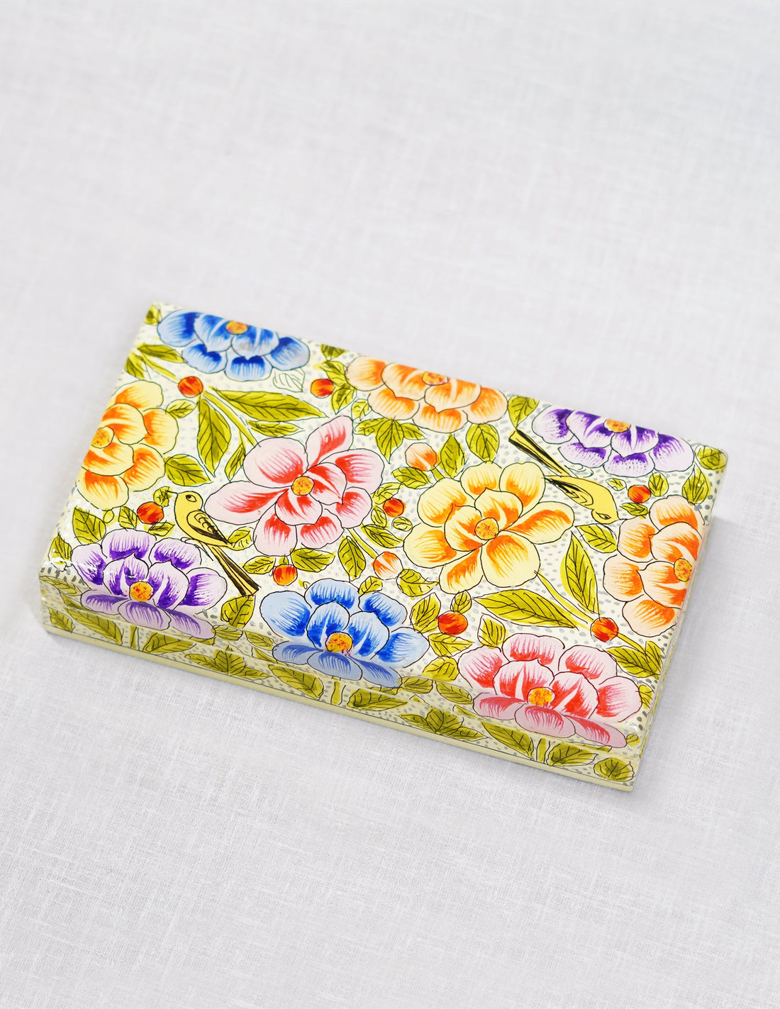 Papier-Mâché Flat Box — Hand-Painted Design | 10 cm (L) × 17.5 cm (B) × 3.5 cm (H)