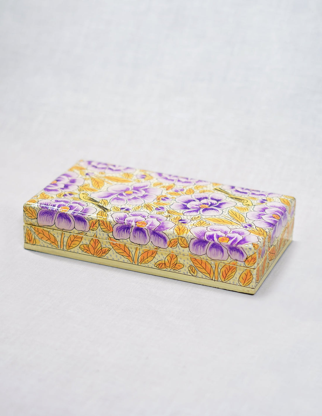Papier-Mâché Flat Box — Hand-Painted Design | 10 cm (L) × 17.5 cm (B) × 3.5 cm (H)