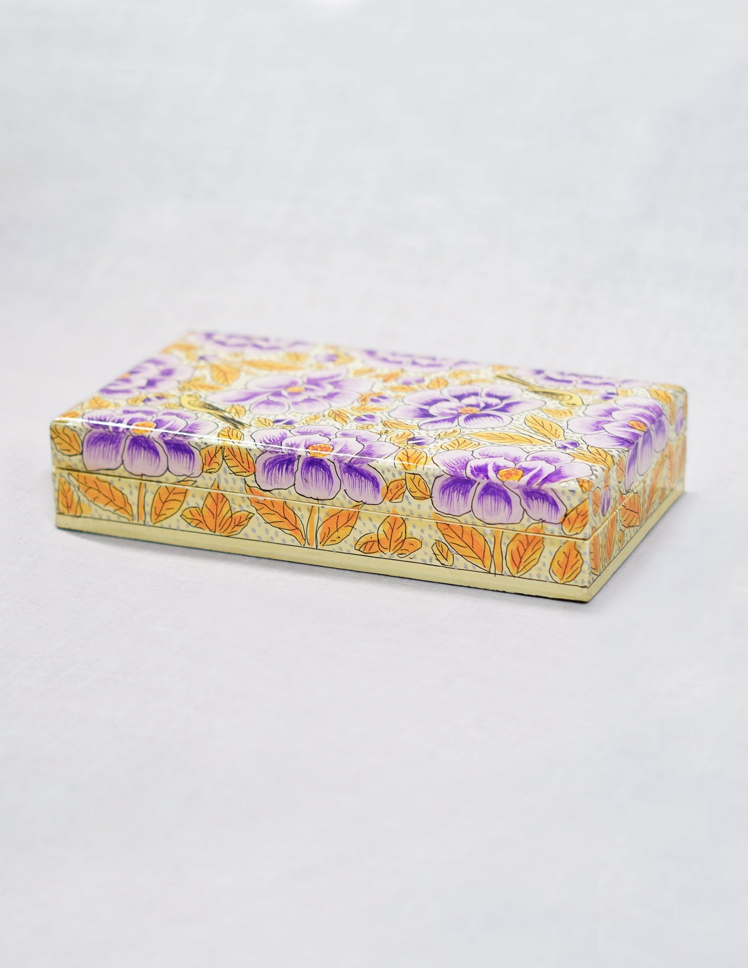 Papier-Mâché Flat Box — Hand-Painted Design | 10 cm (L) × 17.5 cm (B) × 3.5 cm (H)