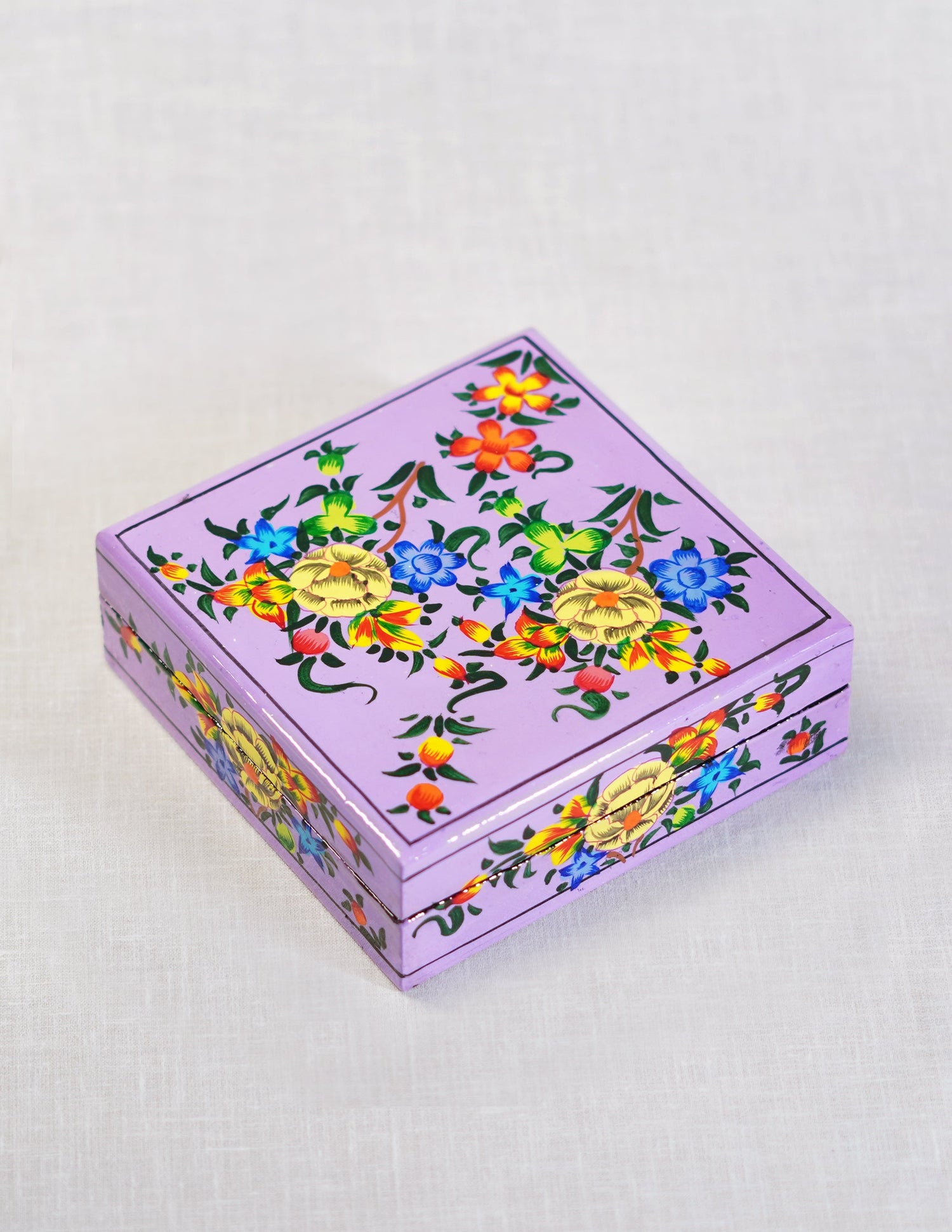 Papier-Mâché Coaster Set — Hand-Painted Design | 11 cm (L) × 11 cm (B) × 3.5 cm (H)