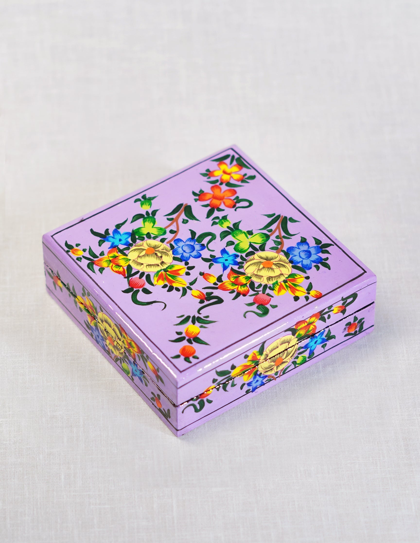 Papier-Mâché Coaster Set — Hand-Painted Design | 11 cm (L) × 11 cm (B) × 3.5 cm (H)