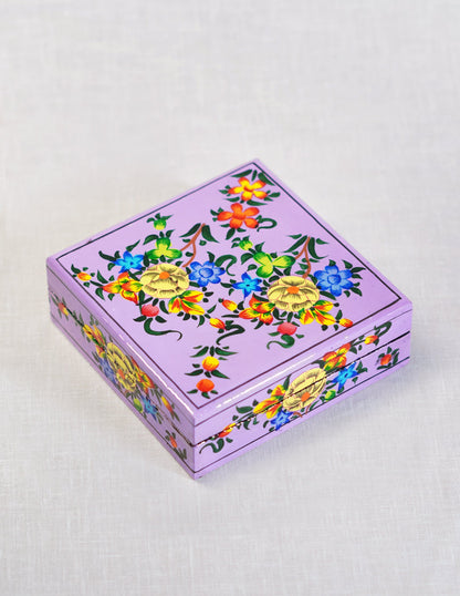 Papier-Mâché Coaster Set — Hand-Painted Design | 11 cm (L) × 11 cm (B) × 3.5 cm (H)