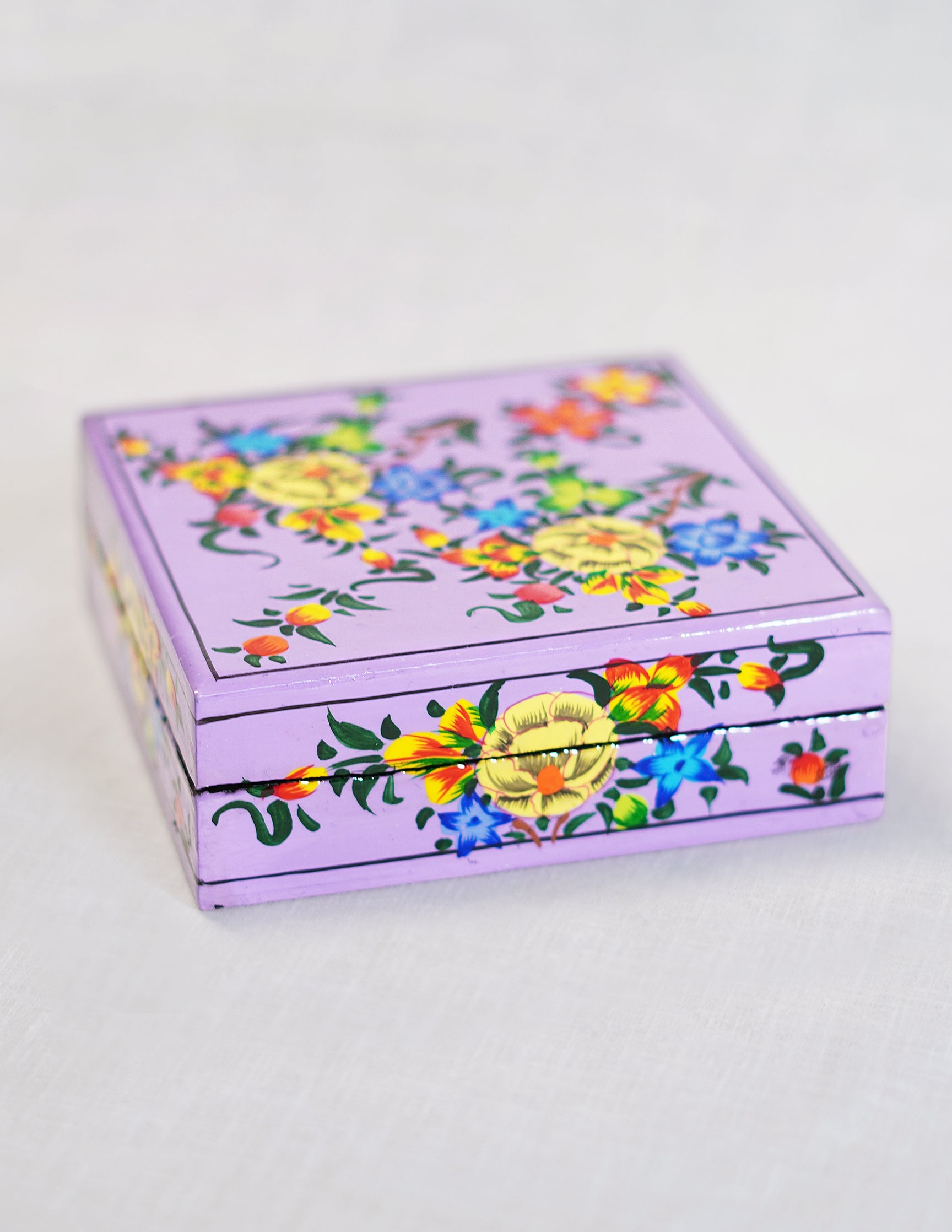 Papier-Mâché Coaster Set — Hand-Painted Design | 11 cm (L) × 11 cm (B) × 3.5 cm (H)