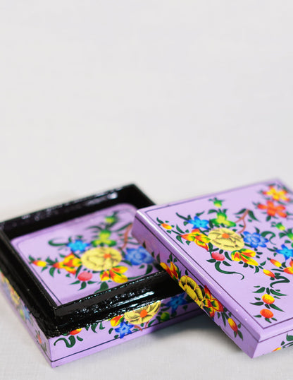Papier-Mâché Coaster Set — Hand-Painted Design | 11 cm (L) × 11 cm (B) × 3.5 cm (H)