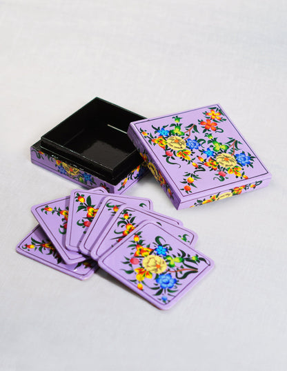 Papier-Mâché Coaster Set — Hand-Painted Design | 11 cm (L) × 11 cm (B) × 3.5 cm (H)
