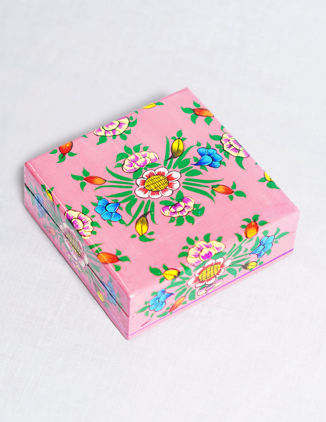 Papier-Mâché Coaster Set — Hand-Painted Design | 11 cm (L) × 11 cm (B) × 3.5 cm (H)