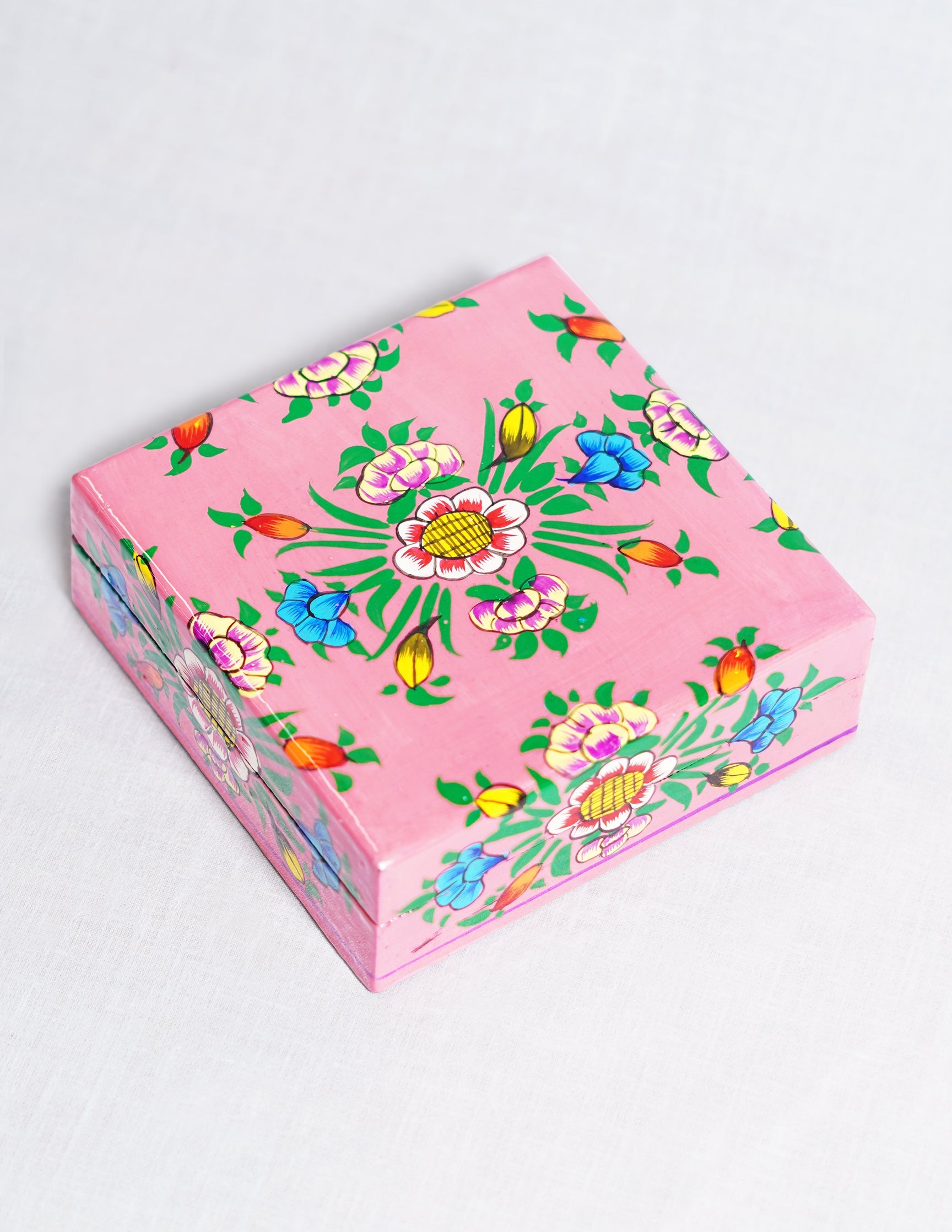 Papier-Mâché Coaster Set — Hand-Painted Design | 11 cm (L) × 11 cm (B) × 3.5 cm (H)