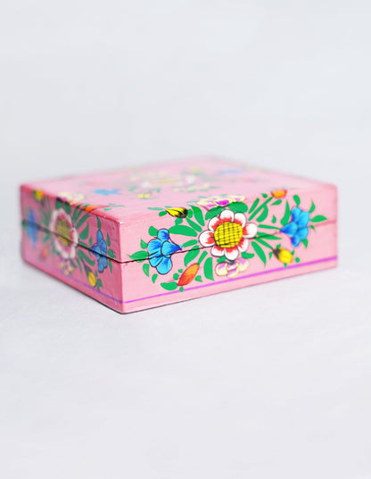Papier-Mâché Coaster Set — Hand-Painted Design | 11 cm (L) × 11 cm (B) × 3.5 cm (H)