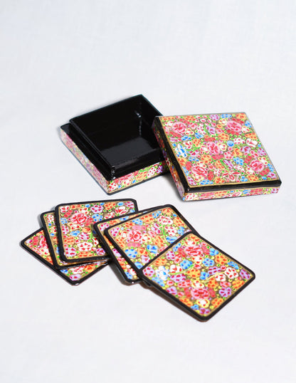 Papier-Mâché Coaster Set — Hand-Painted Design | 11 cm (L) × 11 cm (B) × 3.5 cm (H)