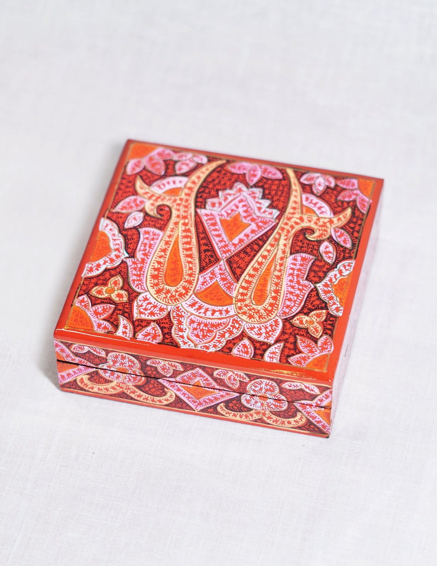 Papier-Mâché Coaster Set — Hand-Painted Design | 11 cm (L) × 11 cm (B) × 3.5 cm (H)