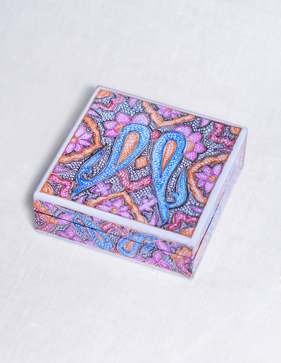 Papier-Mâché Coaster Set — Hand-Painted Design | 11 cm (L) × 11 cm (B) × 3.5 cm (H)