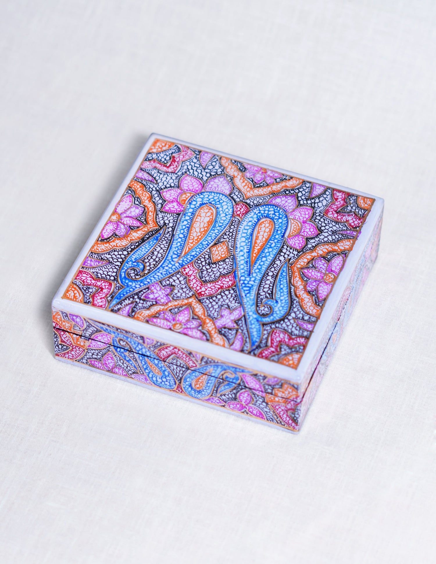 Papier-Mâché Coaster Set — Hand-Painted Design | 11 cm (L) × 11 cm (B) × 3.5 cm (H)