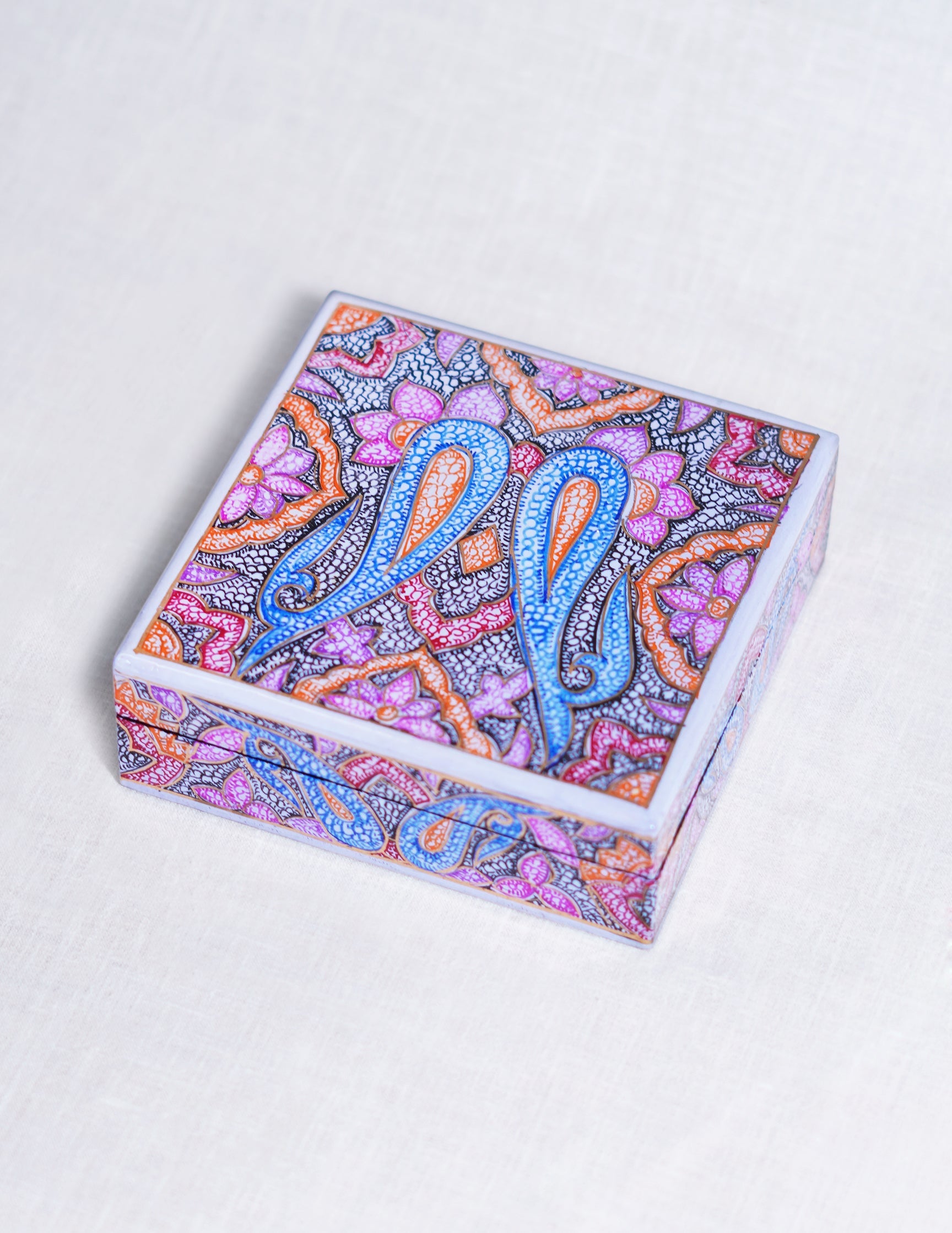 Papier-Mâché Coaster Set — Hand-Painted Design | 11 cm (L) × 11 cm (B) × 3.5 cm (H)
