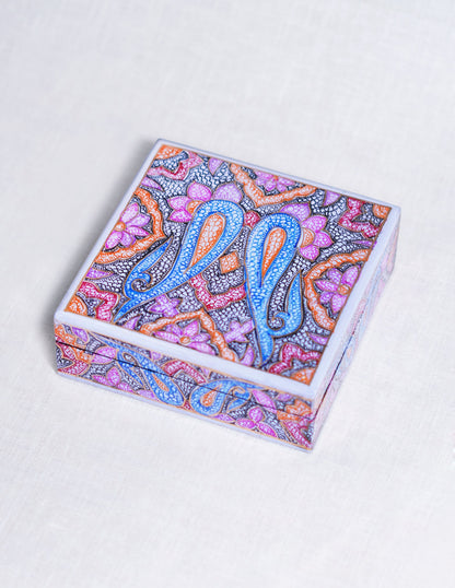 Papier-Mâché Coaster Set — Hand-Painted Design | 11 cm (L) × 11 cm (B) × 3.5 cm (H)