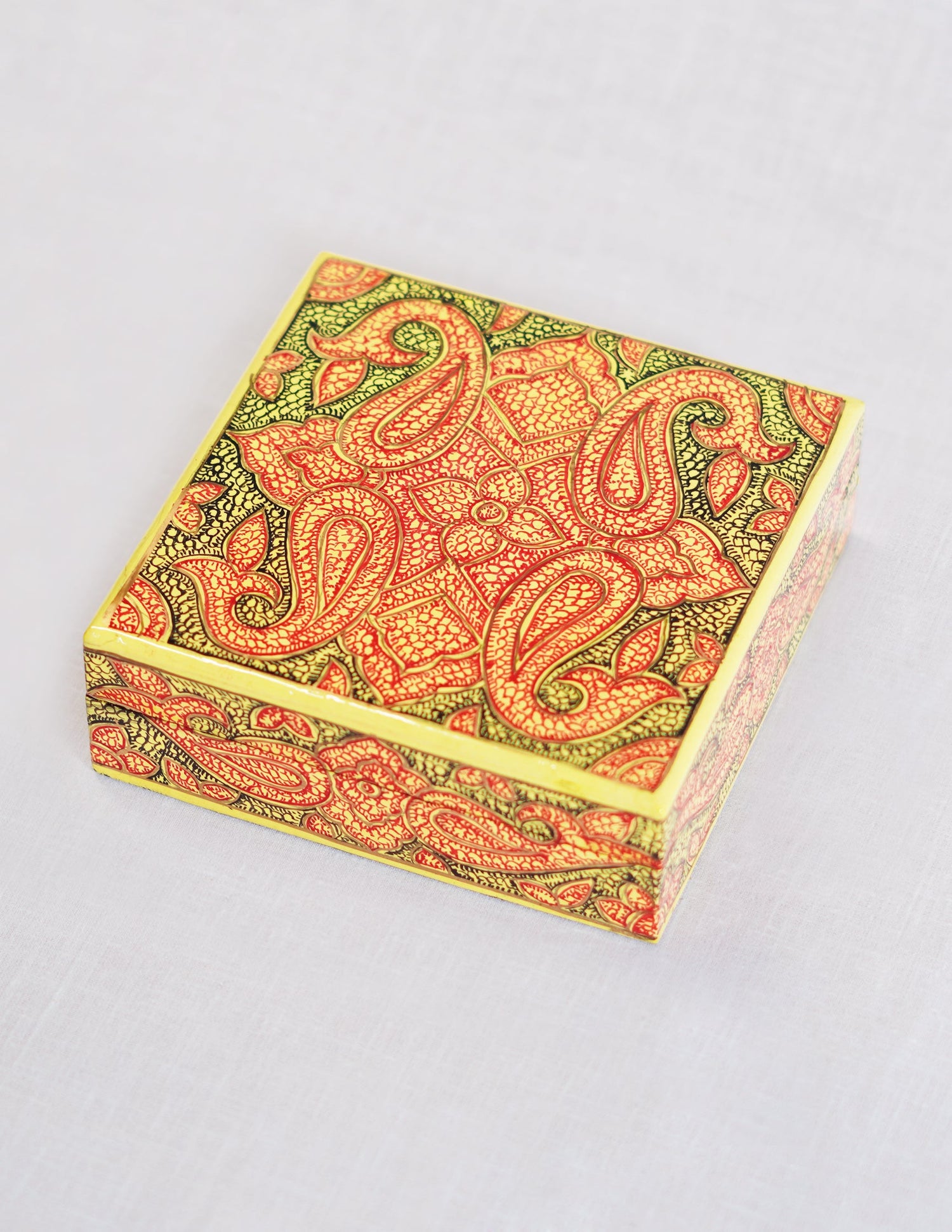 Papier-Mâché Coaster Set — Hand-Painted Design | 11 cm (L) × 11 cm (B) × 3.5 cm (H)