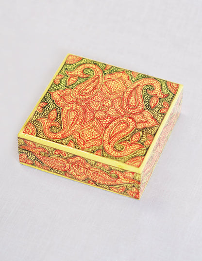 Papier-Mâché Coaster Set — Hand-Painted Design | 11 cm (L) × 11 cm (B) × 3.5 cm (H)
