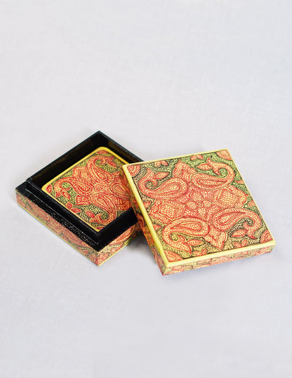 Papier-Mâché Coaster Set — Hand-Painted Design | 11 cm (L) × 11 cm (B) × 3.5 cm (H)