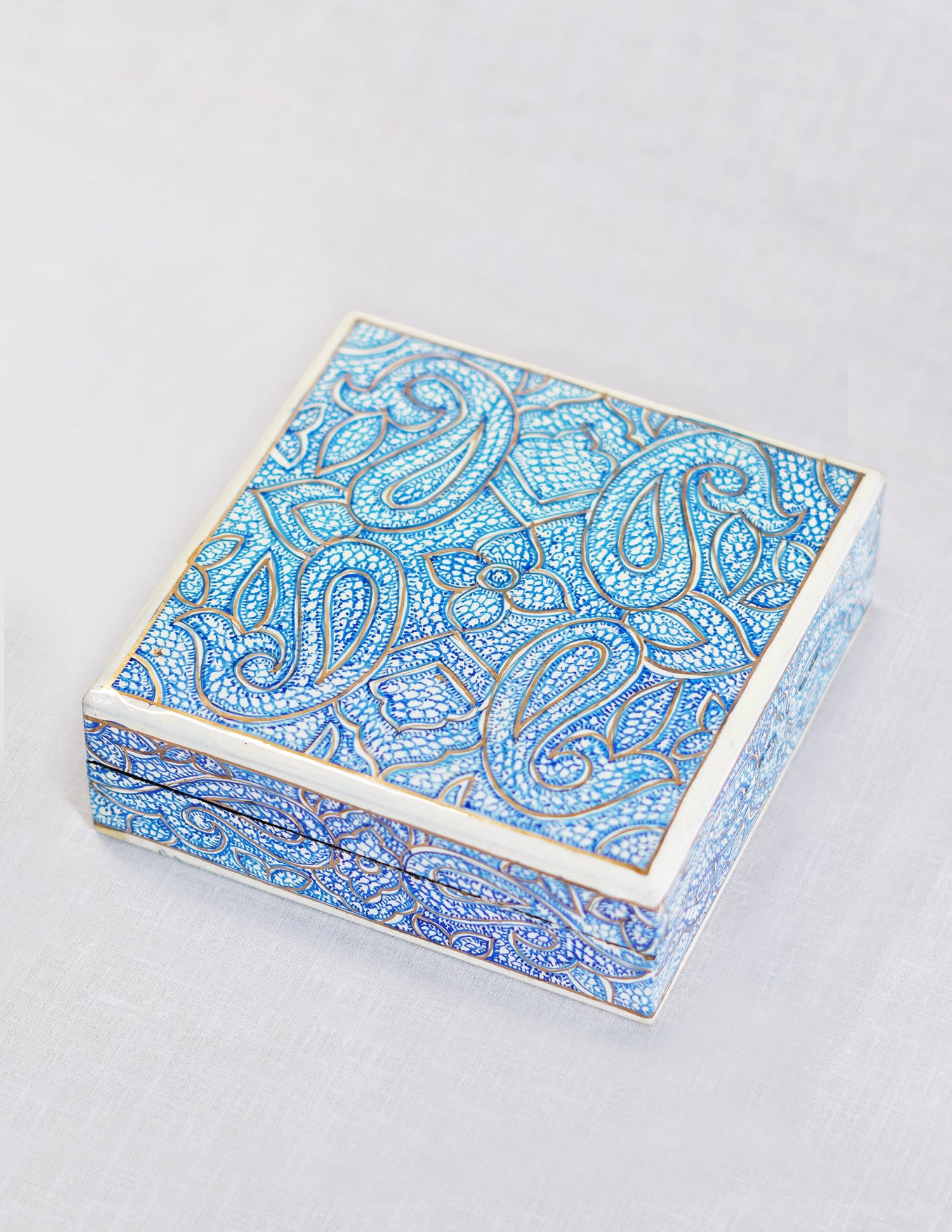 Papier-Mâché Coaster Set — Hand-Painted Design | 11 cm (L) × 11 cm (B) × 3.5 cm (H)