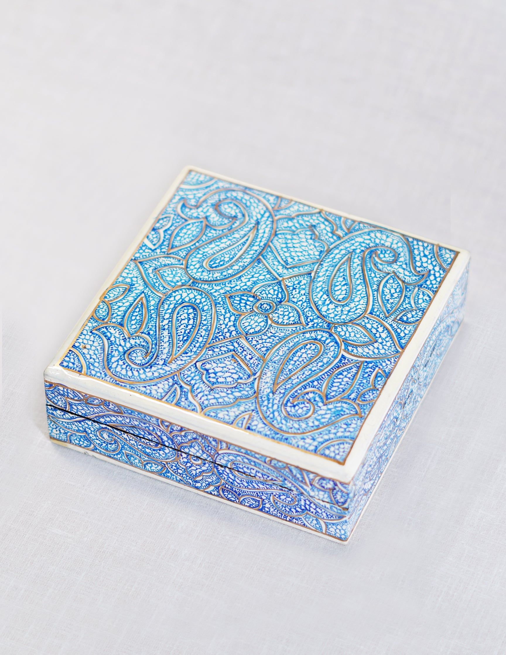 Papier-Mâché Coaster Set — Hand-Painted Design | 11 cm (L) × 11 cm (B) × 3.5 cm (H)
