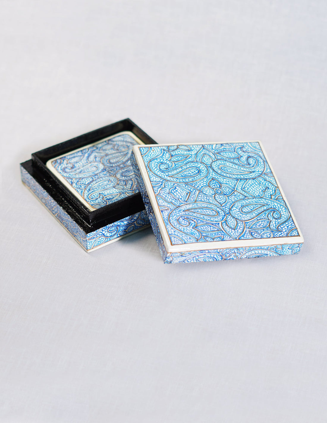 Papier-Mâché Coaster Set — Hand-Painted Design | 11 cm (L) × 11 cm (B) × 3.5 cm (H)