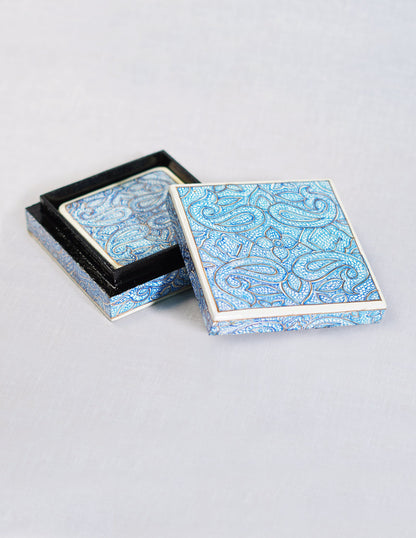 Papier-Mâché Coaster Set — Hand-Painted Design | 11 cm (L) × 11 cm (B) × 3.5 cm (H)
